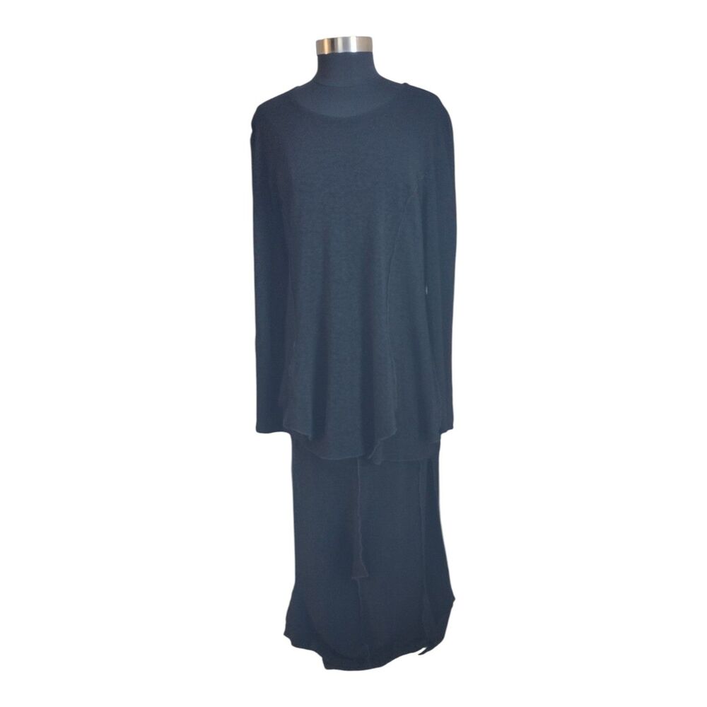 Women's 3XL Black 2 Piece Set Tunic and Skirt Asymmetrical Lagenlook Work Travel